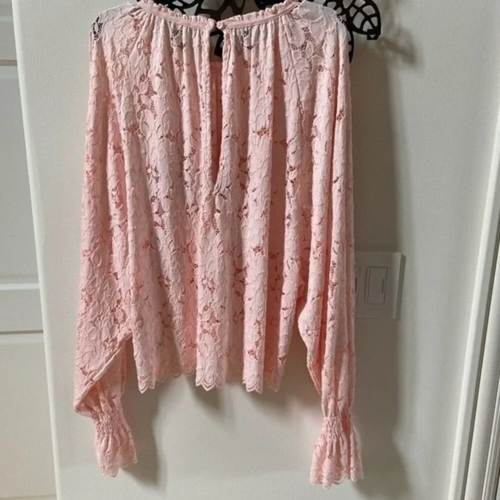 Free People Olivia Lace Tee in Pink S NWOT